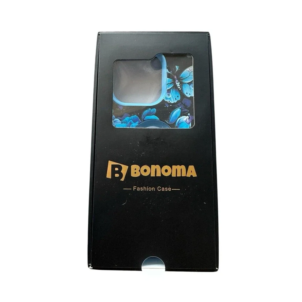 Bonoma Iphone 16 Pro Max Case Blue & Black Butterfly Print Rugged Dual Layer
